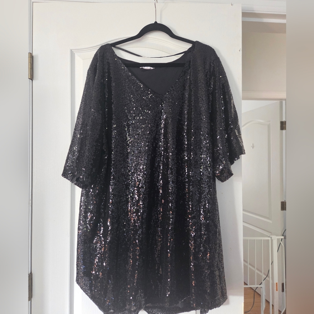 Black Sequin Shift Dress